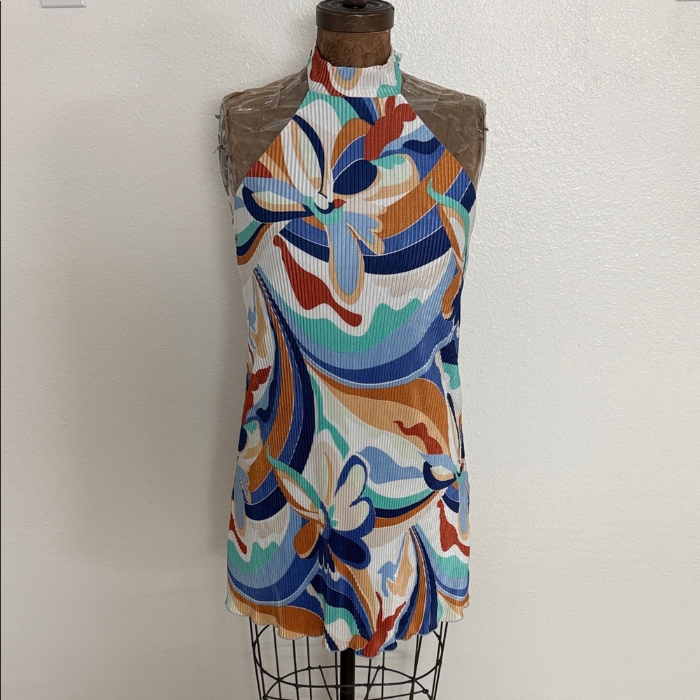 Rolla Coster Colorful Mini Pleat Halter Neck Dress Size S
